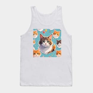 Cute Tabby Cat Pattern With Balloons Tank Top
